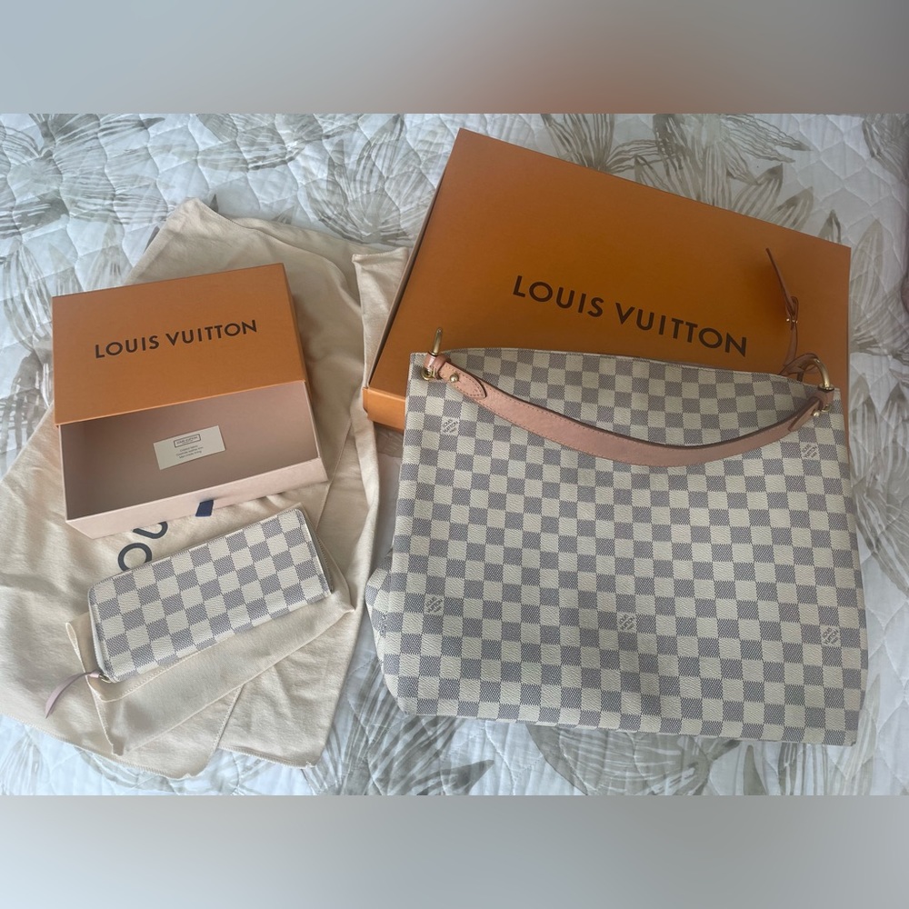 Louis Vuitton graceful mm damier azur with matching zip wallet